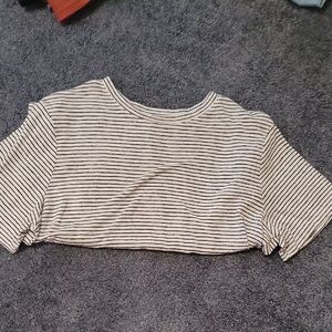 a new day Cream and Black Striped Cropped Tee